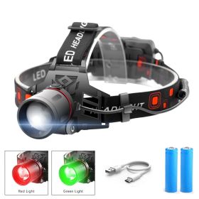 T6 white light green light red light zoom headlight (Option: White-2battery)