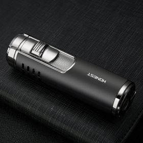 Cylindrical Metal Inflatable Four-straight Cigar Lighter (Color: black)