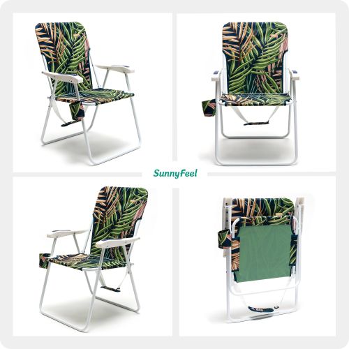 Tall Folding Beach Chair Lightweight, Portable High Sand Chair For Adults Heavy Duty 300 LBS With Cup Holders, Foldable Camping Lawn Chairs For Campin