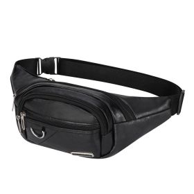 PU Chest Bag Solid Color Lightweight Travel Waist Bag Daily Commuting Large-capacity Messenger Chest Bag (Color: black)