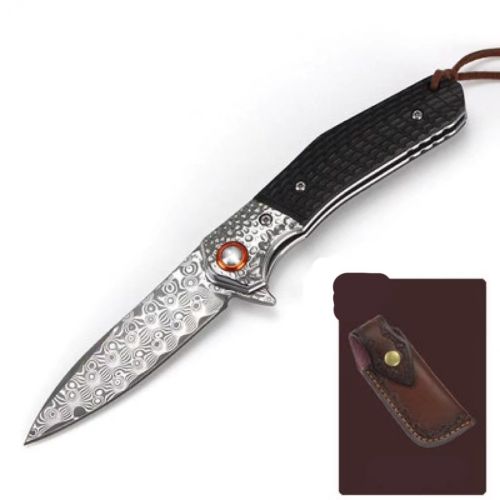 Folding Knife Damascus Small Cutter Anti-height Hardness Ebony Handle Survive In The Wild